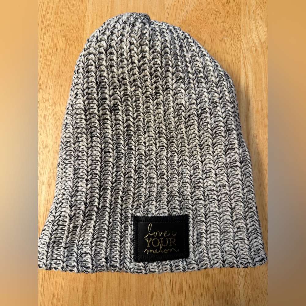 Love Your Melon Gray and Cream Knit Hat